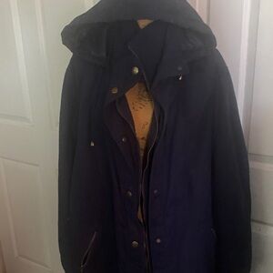 Women Classic Navy Raincoat with Hood